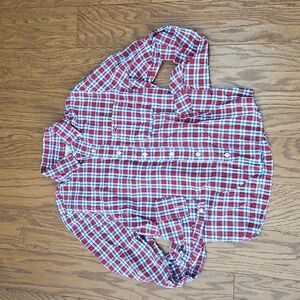 Hollister Youth Kids Button Up Long Sleeve Plaid Shirt Red Blue White SZ Large